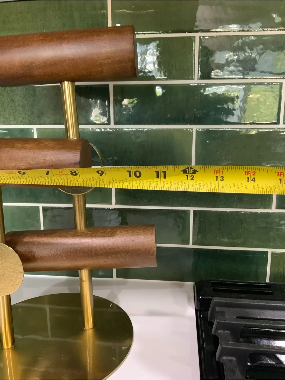 Anthropologie Wood and Brass Tiered Jewelry T-Bar - Brown and Gold